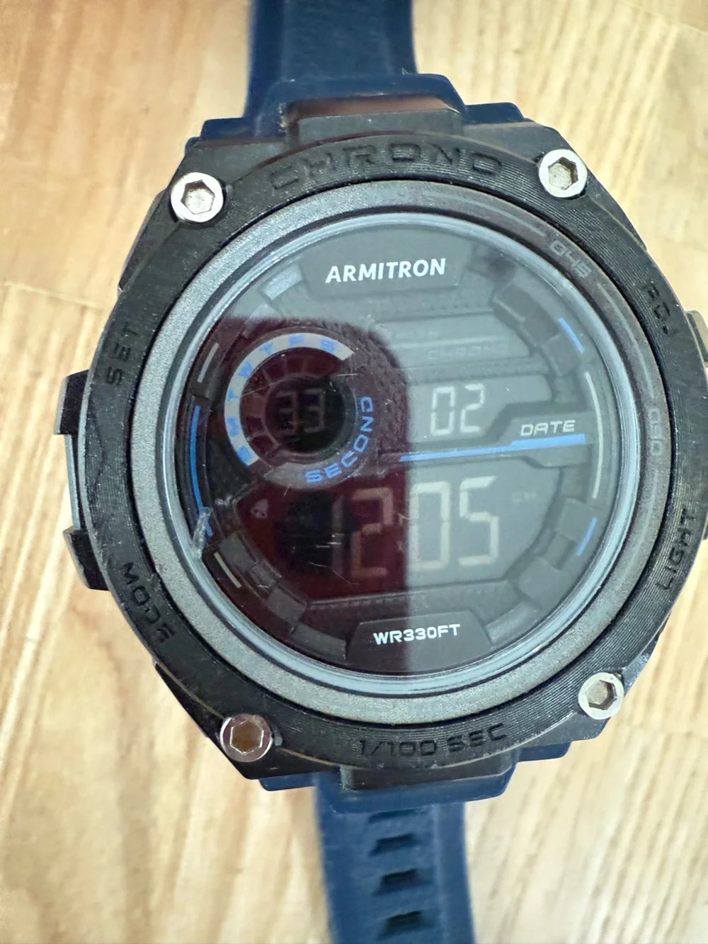 Armitron digital black and navy blue watch NEW BATTERY